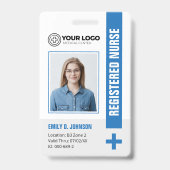 Badge Infirmière diplômée RN Photo & Code-barres bleu (Avant)