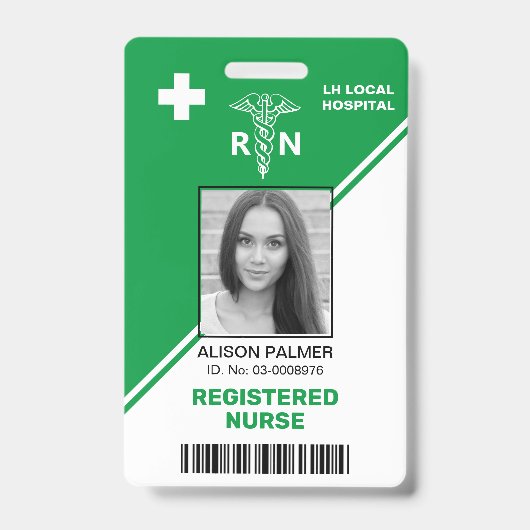 Badge Infirmière diplômée RN triangles verts géométrique (Avant)