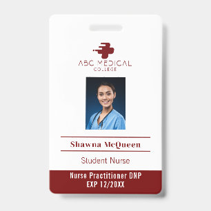 Badge Infirmière étudiante Praticien DNP Red Photo QR Co