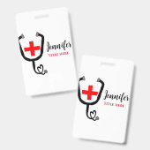 Badge Infirmière médecin rouge plus stéthoscope ajouter (Avant & arrière)