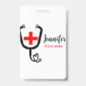 Badge Infirmière médecin rouge plus stéthoscope ajouter (Arrière)