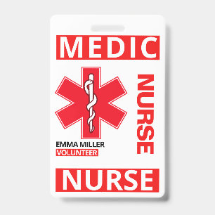 Badge Infirmière Médicale rouge Volontaire des soins d