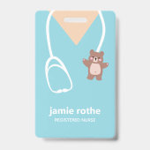 Badge Infirmière pédiatrique Blue Teddy Bear Scrubs (Front)