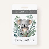 Badge Infirmière pédiatrique personnalisée Nom Koala Our (Devant)