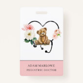 Badge Infirmière pédiatrique Teddy Ours Floral Stethosco (Dos)