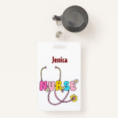 Badge Infirmière personnalisée Nom RN LPN Docteur Stetho (Front with Retractable)