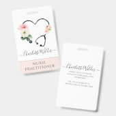 Badge Infirmière praticienne stéthoscope floral (Avant & arrière)