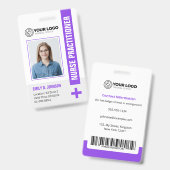 Badge Infirmière praticienne violette NP Photo et code-b (Avant & arrière)
