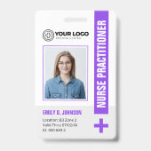 Badge Infirmière praticienne violette NP Photo et code-b (Avant)