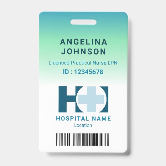 Badge Infirmière pratique autorisée LNP Bleu Nom vert ID (Avant)