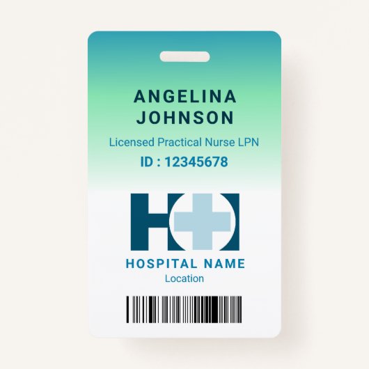 Badge Infirmière pratique autorisée LNP Bleu Nom vert ID (Devant)