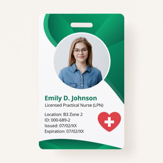 Badge Infirmière pratique diplômée en vert moderne LPN (Devant)