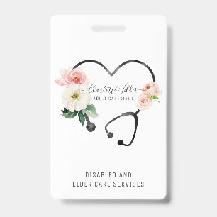 Badge Infirmière soignante Stethoscope floral