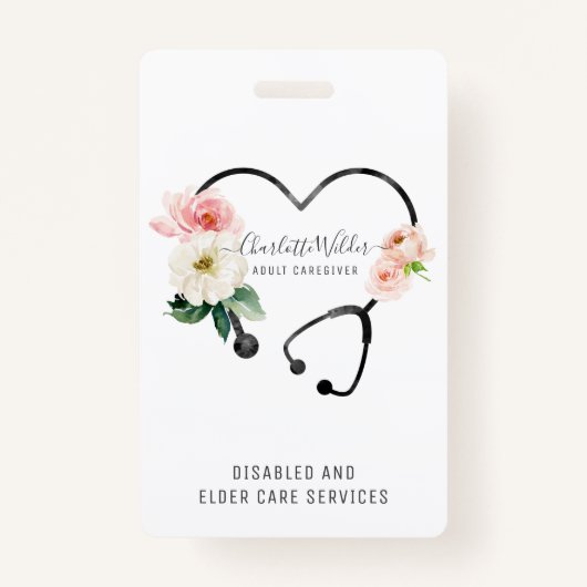 Badge Infirmière soignante Stethoscope floral (Devant)