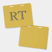 Badge Initiales Monogramme Or & Bleu Simple (Avant & arrière)