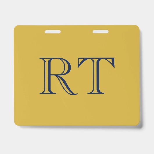 Badge Initiales Monogramme Or & Bleu Simple (Avant)