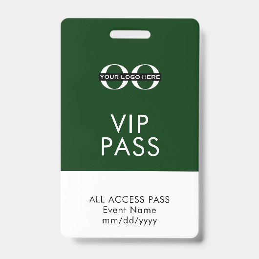 Badge Insigne d'accès VIP vert - Logo personnalisé - Inf (Avant)