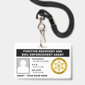 BADGE INSIGNE D'AGENT DE RÉCUPÉRATION DE FUGITIF ET D'AP (Avant avec lanière)