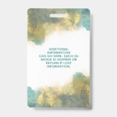 Badge Insigne d'Aquarelle Liquide turquoise Et Or Modern (Arrière)