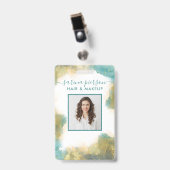 Badge Insigne d'Aquarelle Liquide turquoise Et Or Modern (Avant avec clip)