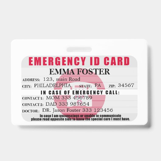 Badge Insigne de carte d'identité Médicale d'urgence (Avant)