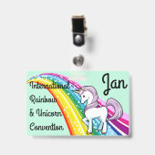 Badge Insigne de convention Unicorn & Rainbow Personnali (Front with Clip)