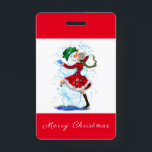 Badge Insigne de fête de Noël Snowman and Girl Dance<br><div class="desc">Badges avec Happy Snowman and Girl Dance Tango Christmas Party Dessin de dessin amusant - Choisissez / Ajoutez votre texte unique / Nom / Couleur - Faites votre cadeau spécial - Redimensionnez et déplacez ou ajoutez des éléments / texte avec outil de personnalisation! Dessin et design par MIGNED. S'il vous...</div>