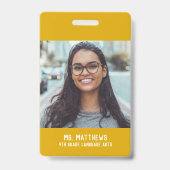 Badge Insigne de nom de l'enseignant avec photo - jaune (Back)