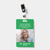 Badge Insigne de nom de l'enseignant avec vert photo (Front with Clip)