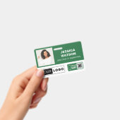 Badge Insigne de nom d'employé vert avec logo et code QR (Manuel / portable)