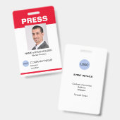 Badge Insigne d'identification de l'employé de la presse (Avant & arrière)