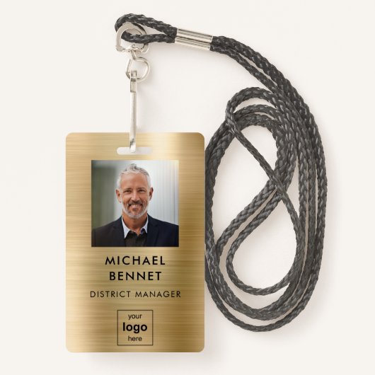 Badge Insigne d'identification photo de l'employé en mét (Devant avec lanière)