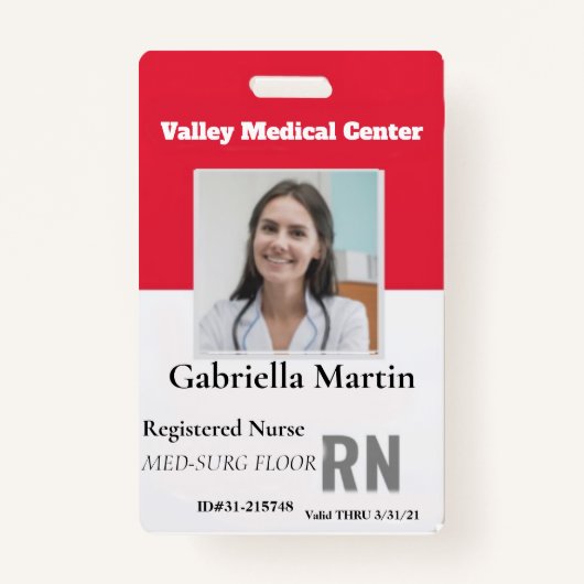 Badge Insigne d'identification photo d'employé Médicale (Devant)