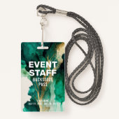 Badge Insigne d'identité Abstrait Green Gold Staff Backs (Devant avec lanière)