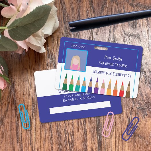 Badge Insigne d'identité photo bleu de l'enseignant de l