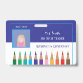 Badge Insigne d'identité photo bleu de l'enseignant de l (Front)