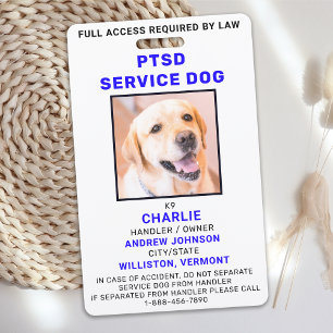 Badge Insigne d'identité photo de chien de service SSPT