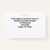 Badge Insigne d'identité photo de l'employé de l'hôpital (Dos)