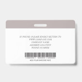 Badge Insigne d'identité photo de l'employé de l'hôpital (Arrière)