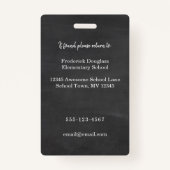 Badge Insigne d'identité photo de l'enseignant personnal (Dos)