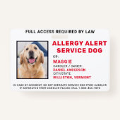 Badge Insigne d'identité photo du chien du Service d'ale (Devant)