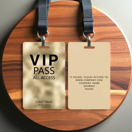 Badge Insigne Gold Foil de l'événement VIP All Access pe