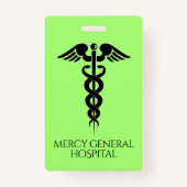 Badge Insigne Hôpital Caduceus, Technicien Médicale Vert (Dos)