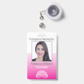 Badge Insigne photo de l'employé - rose (Face avec clip rétractable)
