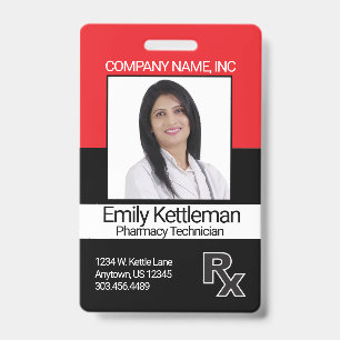 Badge Insigne photo de technicien en pharmacie - rouge e