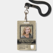 Badge Insigne photo professionnel de dentiste - Or (Front with Lanyard)