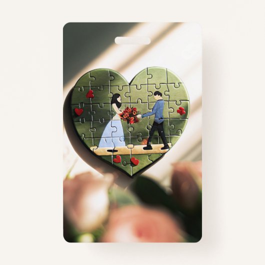 Badge Insigne Puzzle du coeur romantique (Devant)