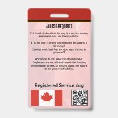 Badge Insigne vertical Service Dog Canada (Arrière)