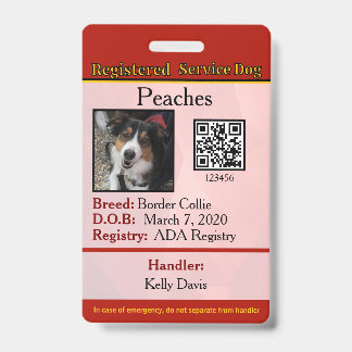 Badge Insigne vertical Service Dog Canada