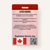 Badge Insigne vertical Service Dog Canada (Dos)